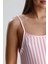 Kadın Dikey Çizgili Ip Askılı Mini Şort Takım | Pembe 2