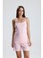 Kadın Dikey Çizgili Ip Askılı Mini Şort Takım | Pembe 4