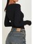 Kadın Siyah Kare Yaka Dantelli Uzun Kollu Crop Top Bluz 2