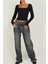 Kadın Siyah Kare Yaka Dantelli Uzun Kollu Crop Top Bluz 4