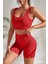 Kadın Kırmızı Kalın Askılı Yüksek Bel Şortlu Gecelik Takımı 3