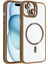 iPhone 15 Kılıf Standlı ve Kamera Lens Hediyeli M-Safe Şarj Özellikli Sah Etro Kapak - Pembe 2