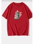 Sevimli Kedi Baskılı Oversize Basic O Yaka Unisex T-Shirt 1