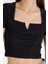 Siyah Kare Yaka V Kesim Detaylı Crop Bluz 10432 4