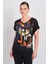 Kadın Desenli Süs Cepli V Yaka T-Shirt 5842 Siyah 1