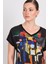 Kadın Desenli Süs Cepli V Yaka T-Shirt 5842 Siyah 2