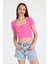 Pembe Kare Yaka V Kesim Detaylı Crop Bluz 10432 2