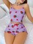 - Pamuklu Lila Üstüne Çilek Desen Fitilli Askılı Şortlu Pijama Takımı 1