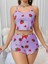 - Pamuklu Lila Üstüne Çilek Desen Fitilli Askılı Şortlu Pijama Takımı 2