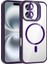 iPhone 16 Kılıf Standlı ve Kamera Lens Hediyeli M-Safe Şarj Özellikli Frm Etro Kapak - Derin Mor 1