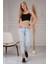 Lazer Kesim Kadın Mom Jean Pantolon 4088-840 Buz Mavisi 1