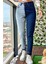 Çift Renk Bilek Boy Kadın Mom Jean Pantolon 4013 Mavi 3