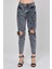 Lazer Kesim Kar Yıkama Mom Jean Kadın Pantolon 4256-055 Koyu Mavi 3