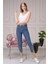 Paçadan Yırtmaçlı Mom Jean Kadın Pantolon 4085-887 Mavi 3