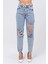 Lazer Kesim Mom Jean Kadın Pantolon 1037-163 Mavi 3