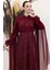 Kolları Pelerinli Ezgi Tesettür Abiye Bordo 2