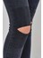 Dizleri Taş Detay Kadın Skinny Jean Pantolon 1031-993 Koyu Mavi 5
