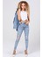 Lazer Kesim Likralı Jean Kadın Pantolon 1037-146 Mavi 1
