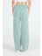 Yeşil Beli Lastikli Çizgili Geniş Paça Dokuma Pantolon 4098 5