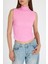 Pembe Bürümcük Kumaş Dik Yaka Kolsuz Bluz 3458 4