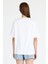 Beyaz Bisiklet Yaka Yazı Baskılı Oversize Tişört 5832 5
