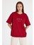 Bordo Bisiklet Yaka Yazı Baskılı Oversize Tişört 5832 1