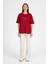 Bordo Bisiklet Yaka Yazı Baskılı Oversize Tişört 5832 3