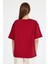 Bordo Bisiklet Yaka Yazı Baskılı Oversize Tişört 5832 5