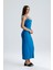 Yırtmaçlı Askılı Likralı Viskon Elbise | ELB35782 Petrol 3