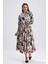 Önü Düğmeli Karışık Çiçek Baskılı Uzun Elbise | ELB36265 Karışık Çiçekli 1