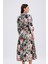 Önü Düğmeli Karışık Çiçek Baskılı Uzun Elbise | ELB36265 Karışık Çiçekli 5