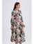 Önü Düğmeli Karışık Çiçek Baskılı Uzun Elbise | ELB36265 Karışık Çiçekli 6