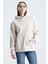 Ekru Relaxed Fit Unisex Hoodie %100 Pamuk Kapüşonlu Kanguru Cepli Düz Renk 1