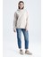 Ekru Relaxed Fit Unisex Hoodie %100 Pamuk Kapüşonlu Kanguru Cepli Düz Renk 2