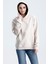 Ekru Relaxed Fit Unisex Hoodie %100 Pamuk Kapüşonlu Kanguru Cepli Düz Renk 5