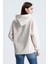 Ekru Relaxed Fit Unisex Hoodie %100 Pamuk Kapüşonlu Kanguru Cepli Düz Renk 6
