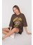 Baskılı Oversize Kahverengi T-Shirt 1