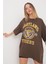 Baskılı Oversize Kahverengi T-Shirt 4