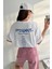 Kadın Beyaz Prostect Bakılı Oversize Pamuk T-Shirt 1