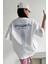 Kadın Beyaz Prostect Bakılı Oversize Pamuk T-Shirt 2