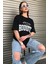 Siyah Houston Baskılı Oversize Kadın T-Shirt 2