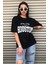 Siyah Houston Baskılı Oversize Kadın T-Shirt 3