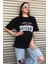 Siyah Houston Baskılı Oversize Kadın T-Shirt 4