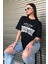 Siyah Houston Baskılı Oversize Kadın T-Shirt 5