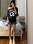 Kadın Kayık Yaka Oywouos Baskılı Oversize %100 Pamuk T-Shirt 1