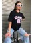 Kadın Atlanta Pembe Yazı Baskılı Oversize T-Shirt 6