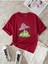 Kadın Bordo Mantar Baskılı Oversize Pamuk T-Shirt 1
