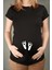 Kadın Minik Ayak Kalpli Baskılı Oversize %100 Pamuk Hamile T-Shirt 1
