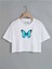 Çocuk Kelebek Baskılı Kısa Kol %100 Pamuk Crop T-Shirt 1