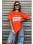 Kadın Houston Baskılı Oversize Tshirt Turuncu 2